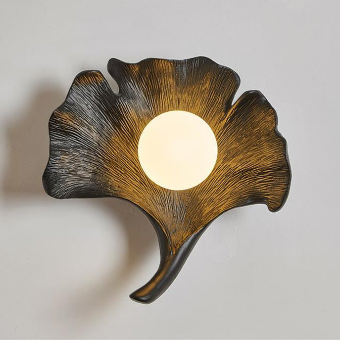 Traditional Vintage Ginkgo Leaf Shape Iron FRP Glass 1-Light Wall Sconce Lamp For Living Room