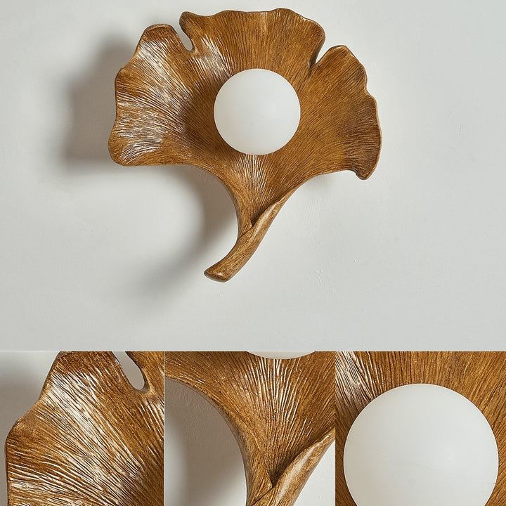 Traditional Vintage Ginkgo Leaf Shape Iron FRP Glass 1-Light Wall Sconce Lamp For Living Room