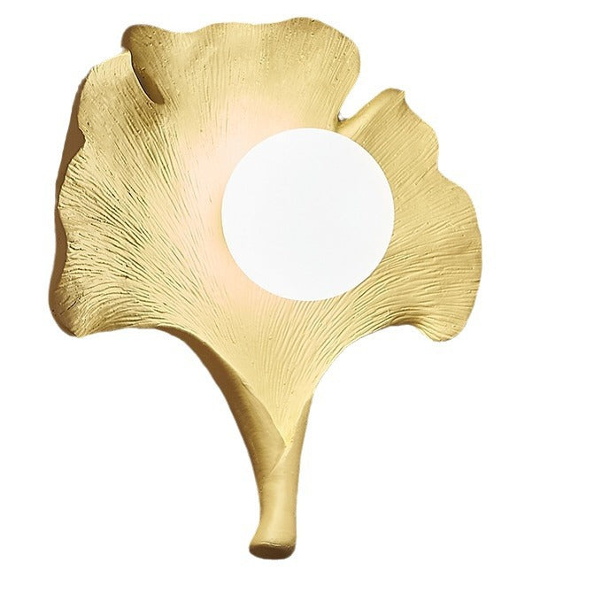 Traditional Vintage Ginkgo Leaf Shape Iron FRP Glass 1-Light Wall Sconce Lamp For Living Room