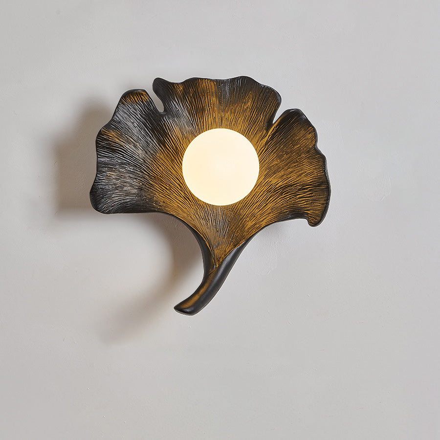 Traditional Vintage Ginkgo Leaf Shape Iron FRP Glass 1-Light Wall Sconce Lamp For Living Room