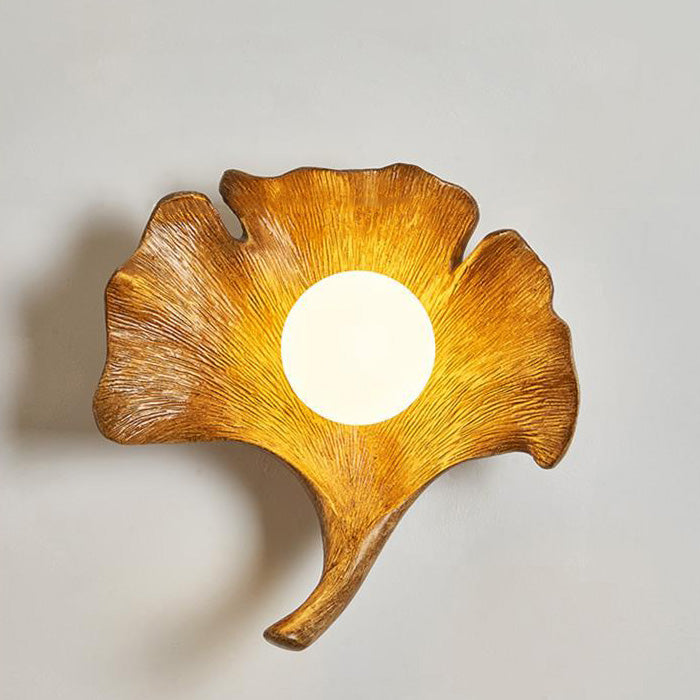 Traditional Vintage Ginkgo Leaf Shape Iron FRP Glass 1-Light Wall Sconce Lamp For Living Room