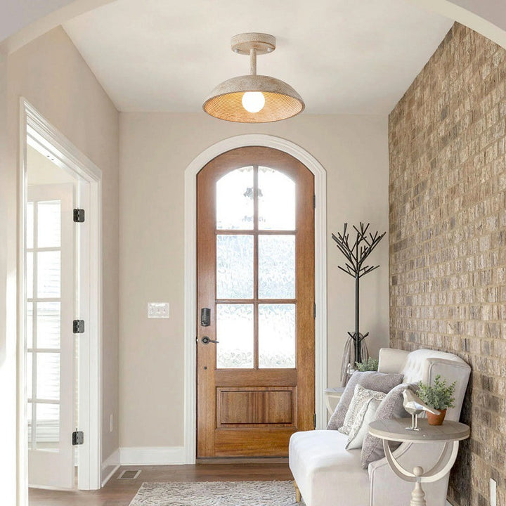 Traditional Vintage Dome Resin Iron 1-Light Semi-Flush Mount Ceiling Light For Living Room