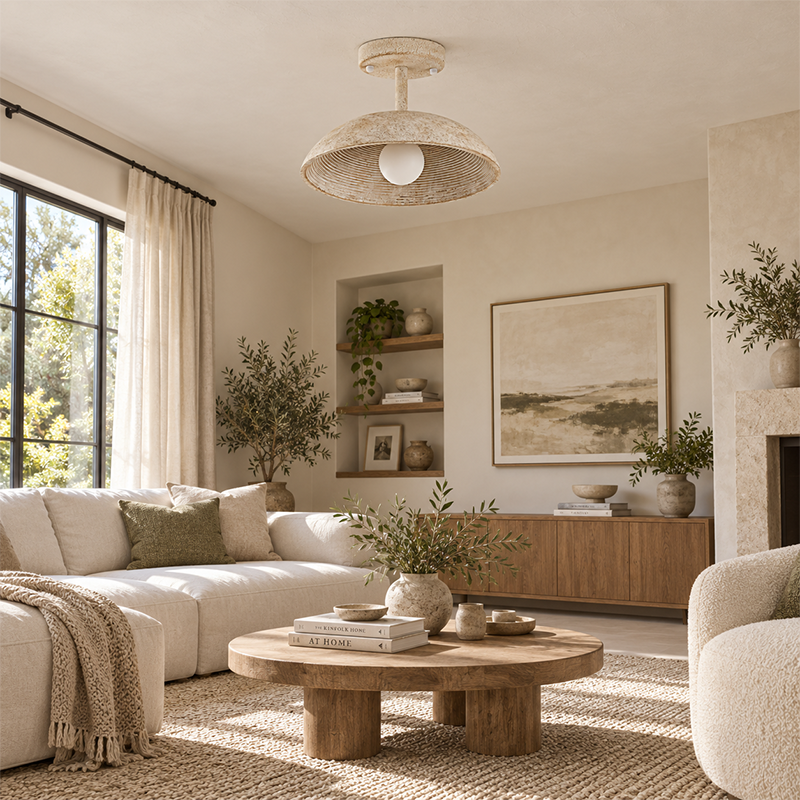 Traditional Vintage Dome Resin Iron 1-Light Semi-Flush Mount Ceiling Light For Living Room
