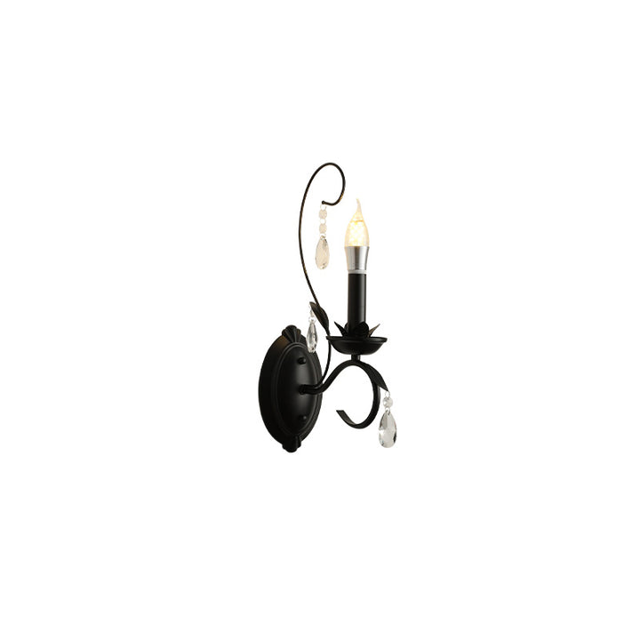 Traditional European S-Shaped Candle Iron Crystal 1/2-Light Wall Sconce Lamp For Living Room