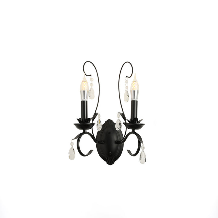 Traditional European S-Shaped Candle Iron Crystal 1/2-Light Wall Sconce Lamp For Living Room
