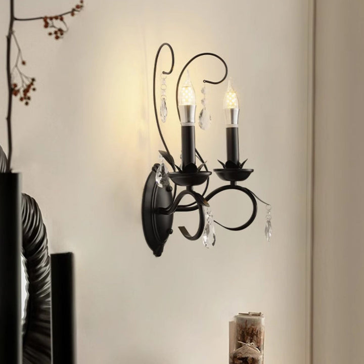Traditional European S-Shaped Candle Iron Crystal 1/2-Light Wall Sconce Lamp For Living Room