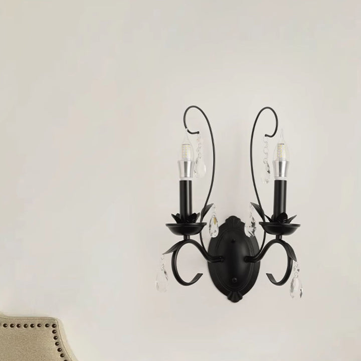 Traditional European S-Shaped Candle Iron Crystal 1/2-Light Wall Sconce Lamp For Living Room