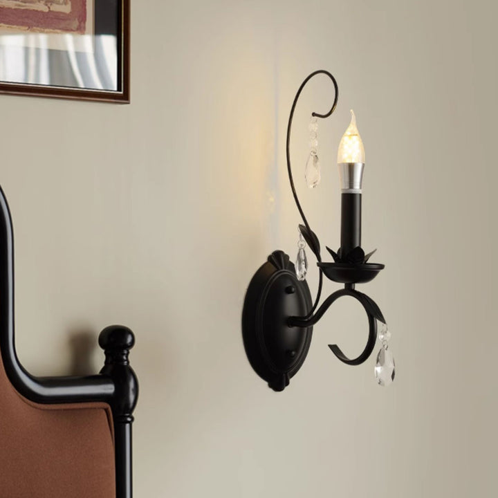 Traditional European S-Shaped Candle Iron Crystal 1/2-Light Wall Sconce Lamp For Living Room