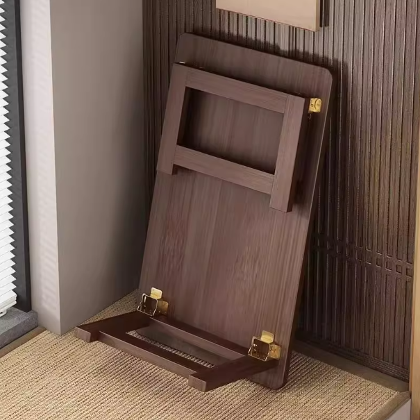 伝統的な日本の無垢材丸みを帯びた長方形のエンドテーブル 1段折りたたみデザイン リビングルーム用 