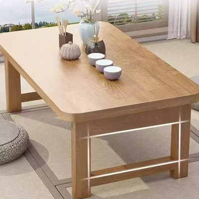 伝統的な日本の無垢材丸みを帯びた長方形のエンドテーブル 1段折りたたみデザイン リビングルーム用 