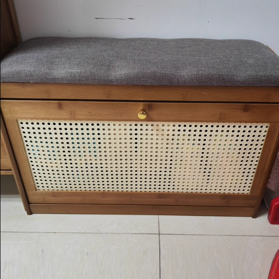 Banc à chaussures rectangulaire ventilé en bambou traditionnel japonais ABS en lin pour entrée et salon 