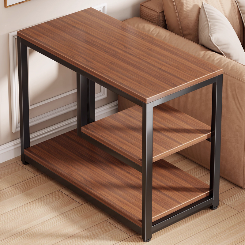 Contemporary Scandinavian Engineered Wood Metal Rectangular Square Side Table 3-Tier For Living Room