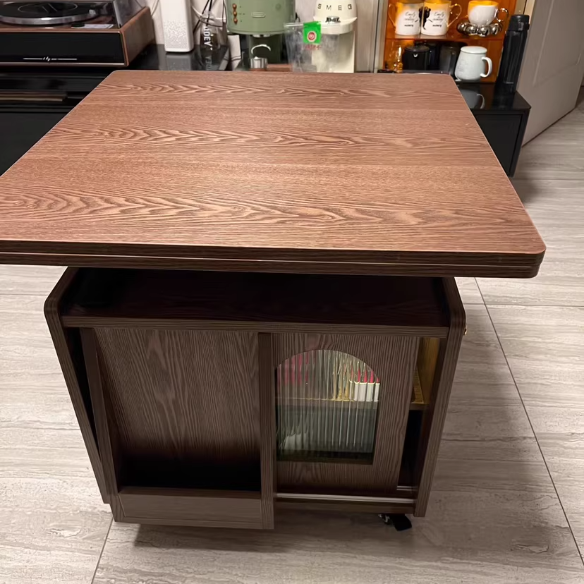 Contemporary Scandinavian Pine-Mixed Eco-Board Metal Glass Rounded Rectangular Movable Coffee Table With 2-Tier For Living Room