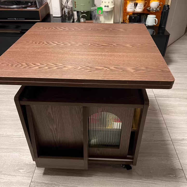 Contemporary Scandinavian Pine-Mixed Eco-Board Metal Glass Rounded Rectangular Movable Coffee Table With 2-Tier For Living Room
