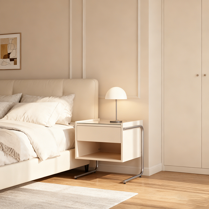 Table de chevet contemporaine en acier inoxydable industriel - table de nuit avec 1 tiroir et étagère ouverte pour chambre à coucher 