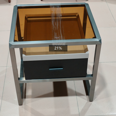 Contemporary Creative Square Stainless Steel Frame Bedside Table - 1 Drawer Nightstand For Bedroom