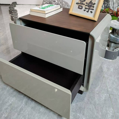 Contemporary Nordic High Gloss Bedside Table - Rounded Corners 2 Drawers Nightstand For Bedroom
