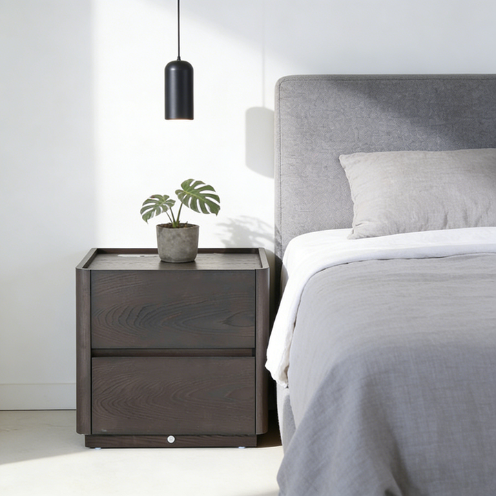 Traditioneller Vintage-Nachttisch mit quadratischem Design und versteckten 2 Schubladen - Nachttisch mit kabelloser Ladestation und Sensorlicht für das Schlafzimmer 