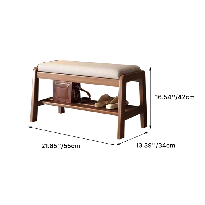 Banco zapatero rectangular de madera de caucho y cuero antirrayaduras estilo escandinavo contemporáneo con 1 estante para recibidores 