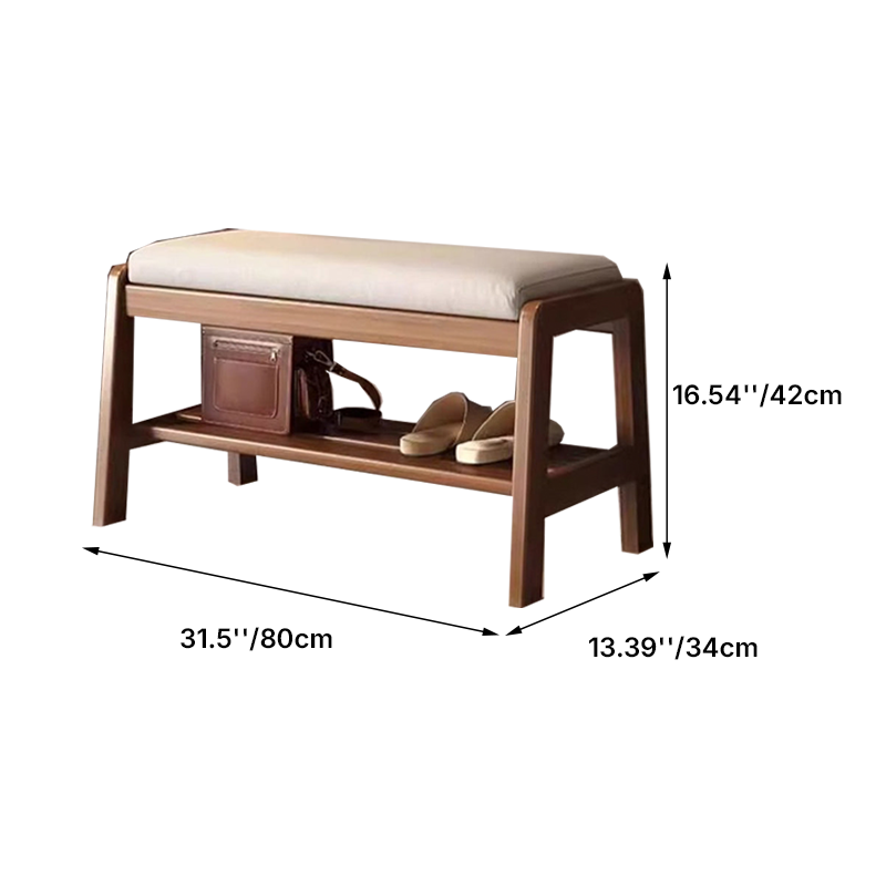 Banco zapatero rectangular de madera de caucho y cuero antirrayaduras estilo escandinavo contemporáneo con 1 estante para recibidores 