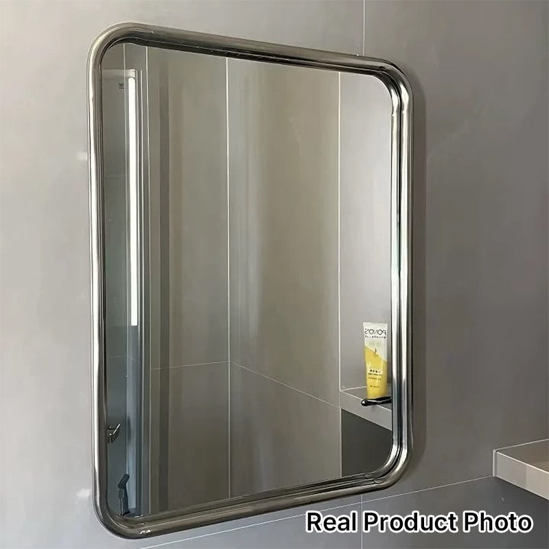 Modern Minimalist Round Square Stainless Steel Glass Wall Mirror For Bathroom