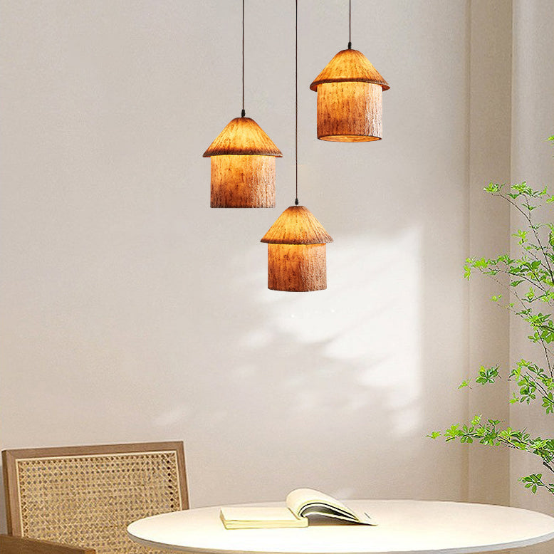 Traditioneller japanischer Harz-Eisen-Kupfer-Haus-Zylinder 1/3 Licht Insel-Licht-Kronleuchter für Esszimmer 