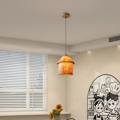 Traditioneller japanischer Harz-Eisen-Kupfer-Haus-Zylinder 1/3 Licht Insel-Licht-Kronleuchter für Esszimmer 