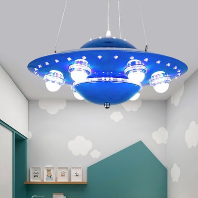 Candelabro LED de Hierro y Vidrio en Forma de Nave Espacial para Niños Creativos Contemporáneos para Dormitorio 