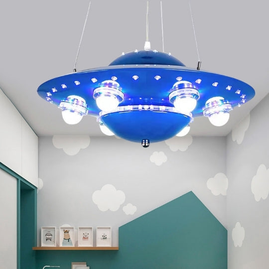 Candelabro LED de Hierro y Vidrio en Forma de Nave Espacial para Niños Creativos Contemporáneos para Dormitorio 