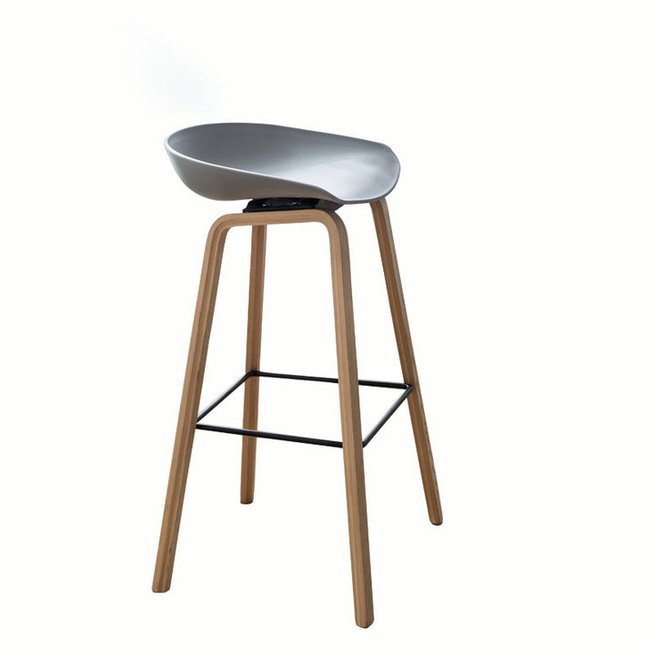 Modern Minimalist Rectangular PP Beech Wood Bar Stool Backless Armless For Dining Room