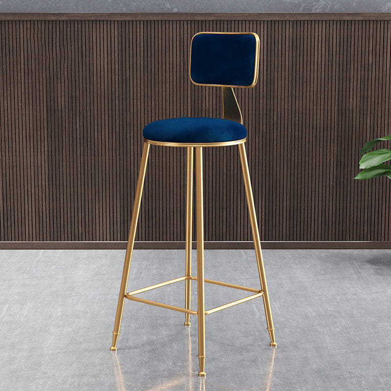 Contemporary Luxury Round Rectangular Velvet Iron Bar Stool Backrest Footrest For Dining Room