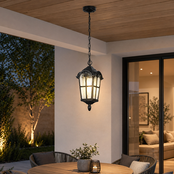 Lanterne suspendue rustique vintage européenne en aluminium moulé sous pression, étanche, à 1 lumière 