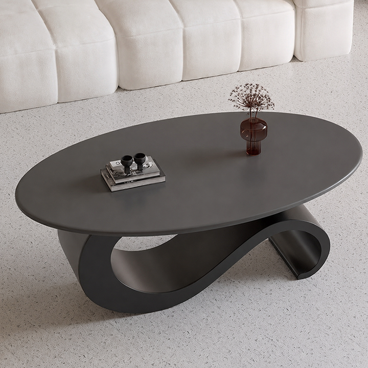 Moderner minimalistischer Ellipsen-Steinplatten-Eisentisch für das Wohnzimmer 