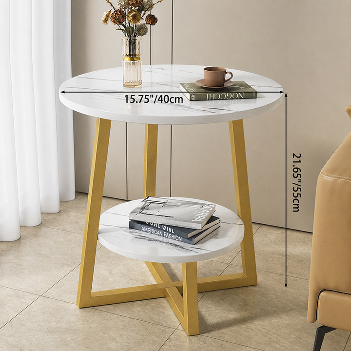 Modern Simplicity Round MDF Iron Base Side Table 2-Tier For Living Room