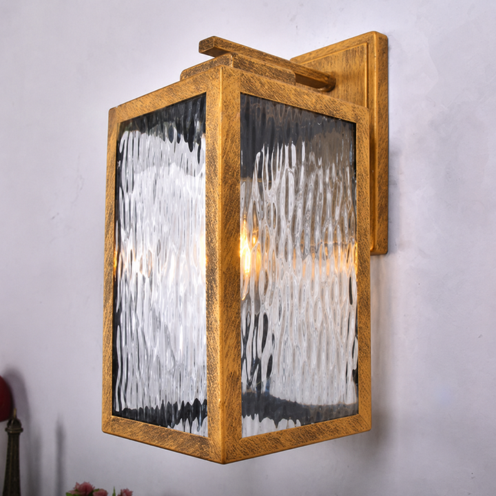 Contemporary Scandinavian Waterproof Rectangle Square Aqua Glass Iron 1-Light Outdoor Wall Sconce Lamp For Garden