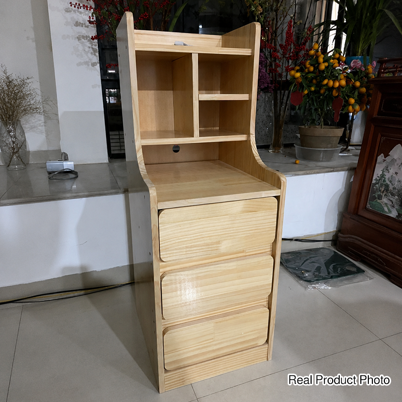 Modern Minimalist Square Rectangular Plywood Pine Wood Nightstand 3-Tier For Bedroom