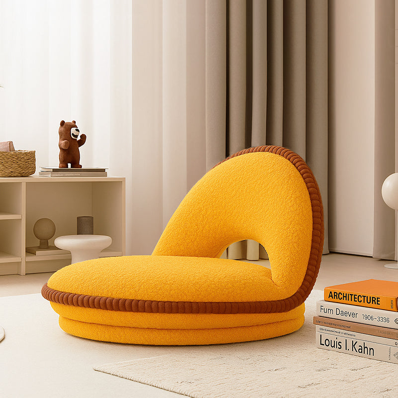 Traditional Japanese Rotatable Foldable Semicircular Teddy Velvet Multi-layer Board Chair Tatami Backrest Armless For Living Room