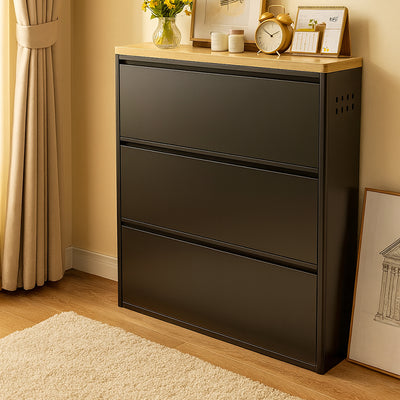 Modern Minimalist Steel Slim Rectangular Shoe Storage With Flip Drawers 3/4 Tier For Entryway