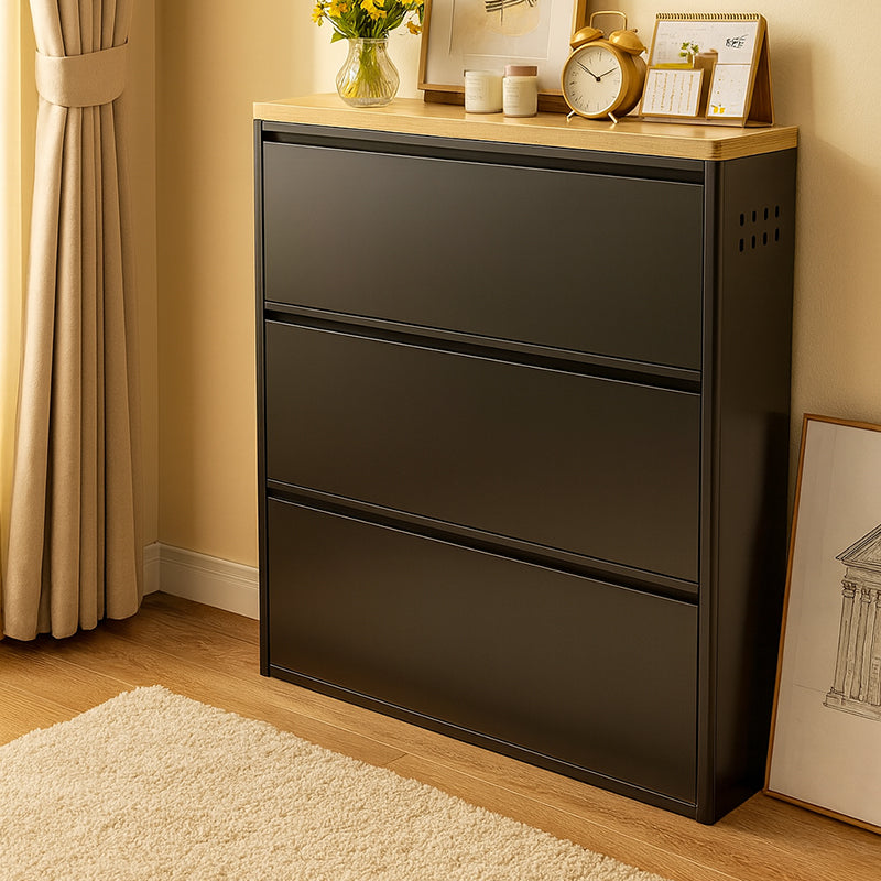 Modern Minimalist Steel Slim Rectangular Shoe Storage With Flip Drawers 3/4 Tier For Entryway