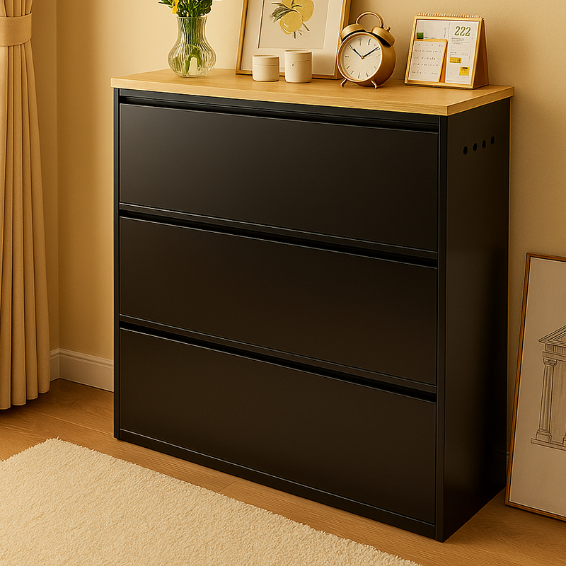 Modern Minimalist Steel Slim Rectangular Shoe Storage With Flip Drawers 3/4 Tier For Entryway
