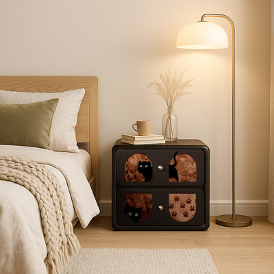 Contemporary Creative Rectangular Composite Panel Cat's Paw Leather Solid Wood Nightstand 2-Drawer For Bedroom