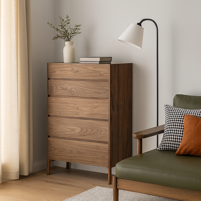 Modern Minimalist Rectangular Solid Wood Multi-Layer Plate Nightstand 5/8 Drawer For Bedroom