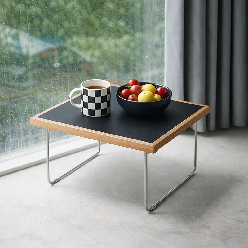 Table basse rectangulaire pliante moderne minimaliste en bois d’ingénierie, acier inoxydable et hêtre pour salon et chambre à coucher 