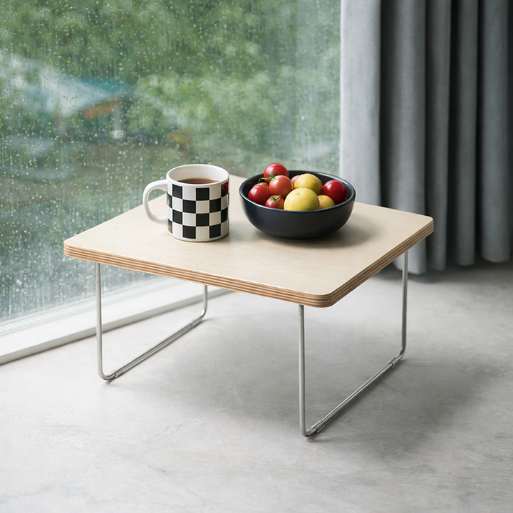 Table basse rectangulaire pliante moderne minimaliste en bois d’ingénierie, acier inoxydable et hêtre pour salon et chambre à coucher 