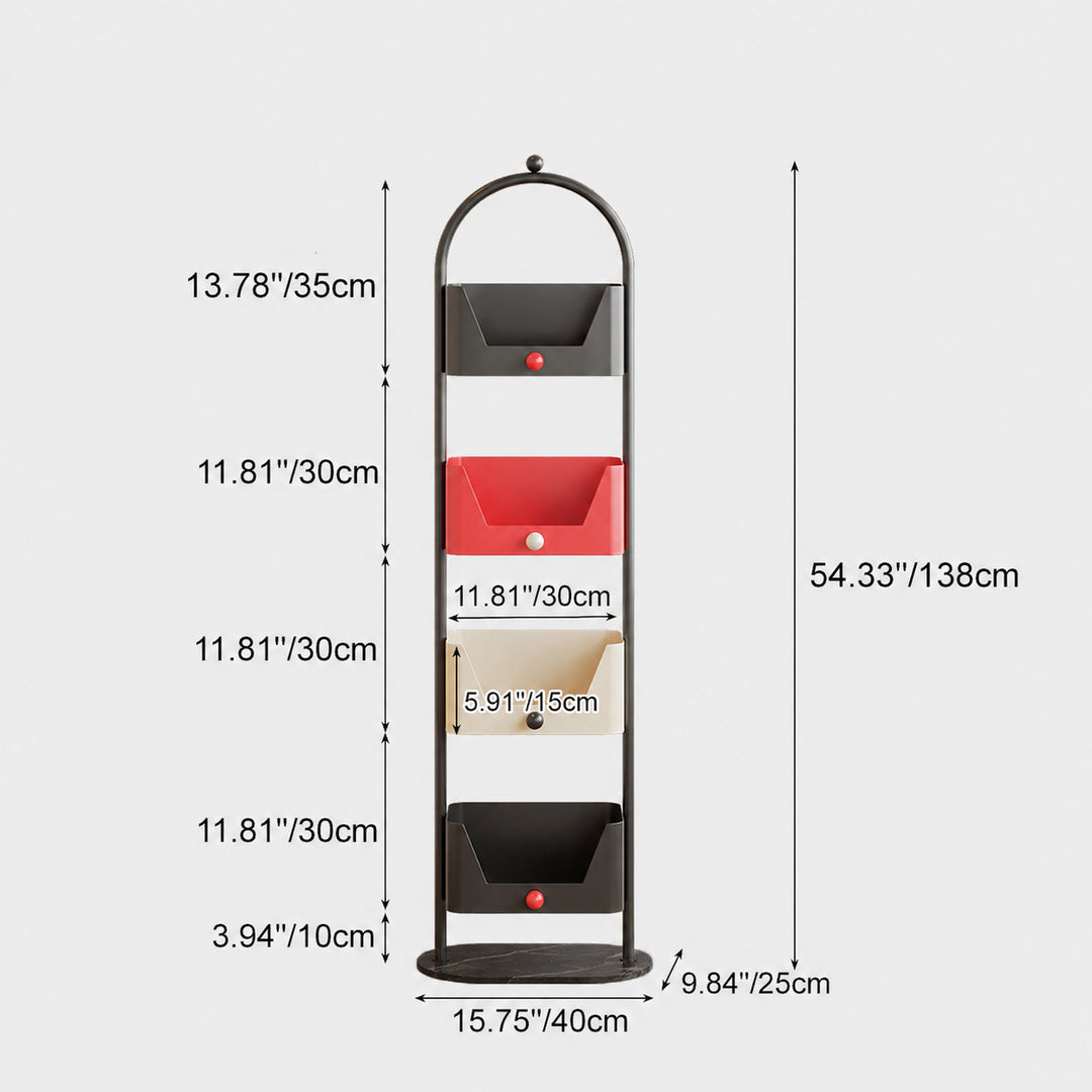 Moderner minimalistischer Aufbewahrungsregal aus Eisen und Marmor in Bogenform, 4 Ebenen, für das Wohnzimmer 
