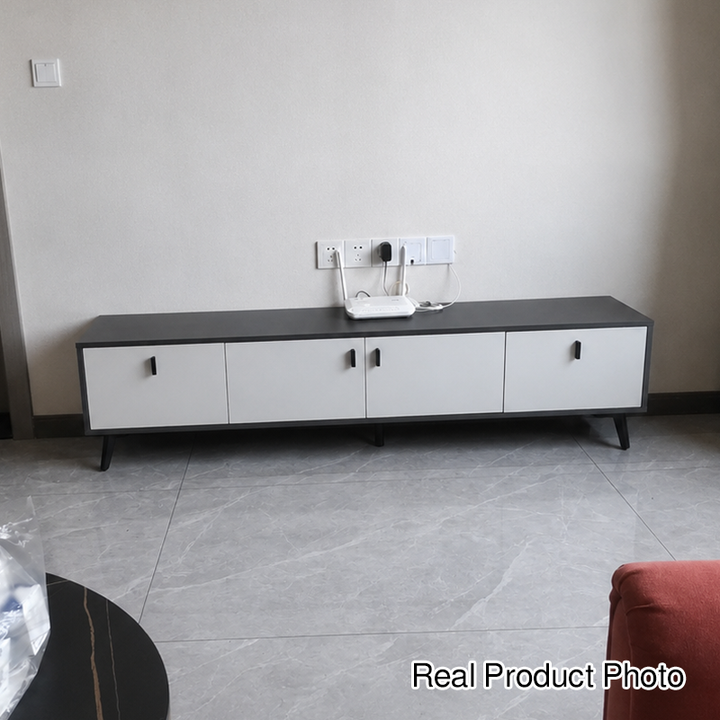 Moderner minimalistischer rechteckiger TV-Ständer aus Sperrholz und MDF mit 4 Schubladen fürs Wohnzimmer 