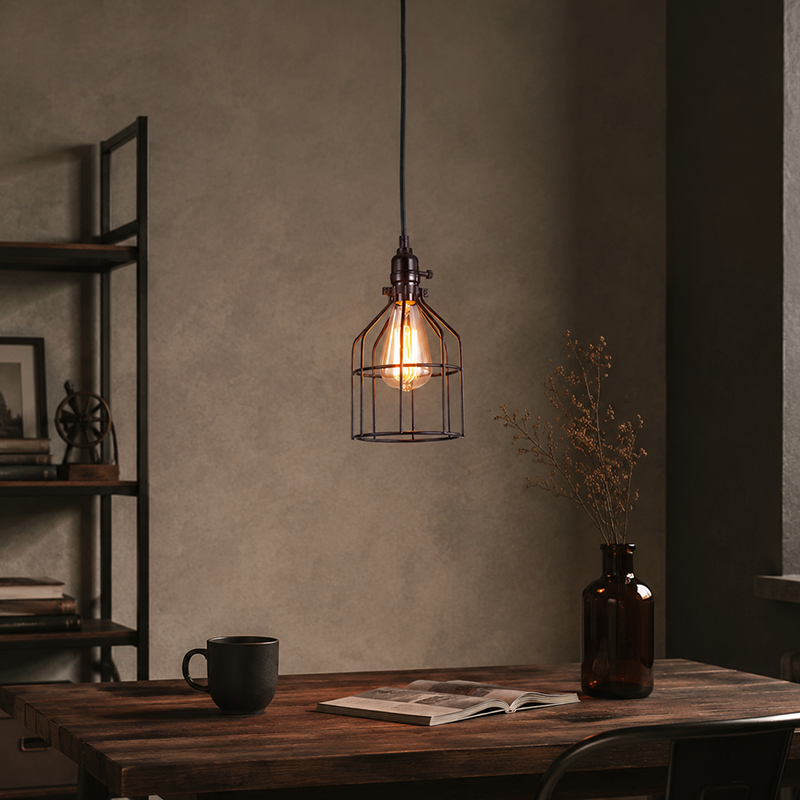 Contemporary Industrial Round Cage Shade Iron Openwork 1-Light Pendant Light For Bedroom