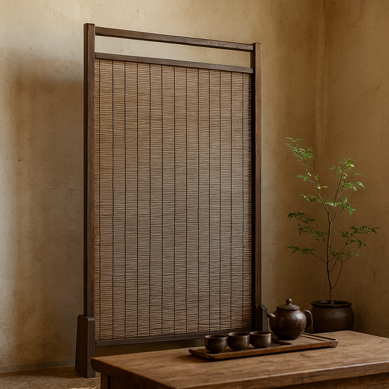 Traditional Chinese Rectangular Pine Wood Solid Wood Reed Room Divider For Living Room