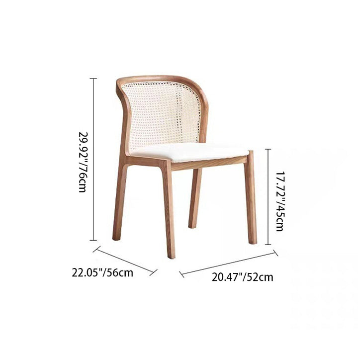 Silla de comedor contemporánea boho con respaldo curvo de ratán, madera de fresno y polipiel tipo napa, sin brazos, para comedor 