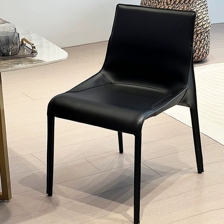 Moderner minimalistischer Schreibtischstuhl aus Kohlenstoffstahl mit Sattelleder, Rückenlehne, ohne Armlehnen für das Home Office 